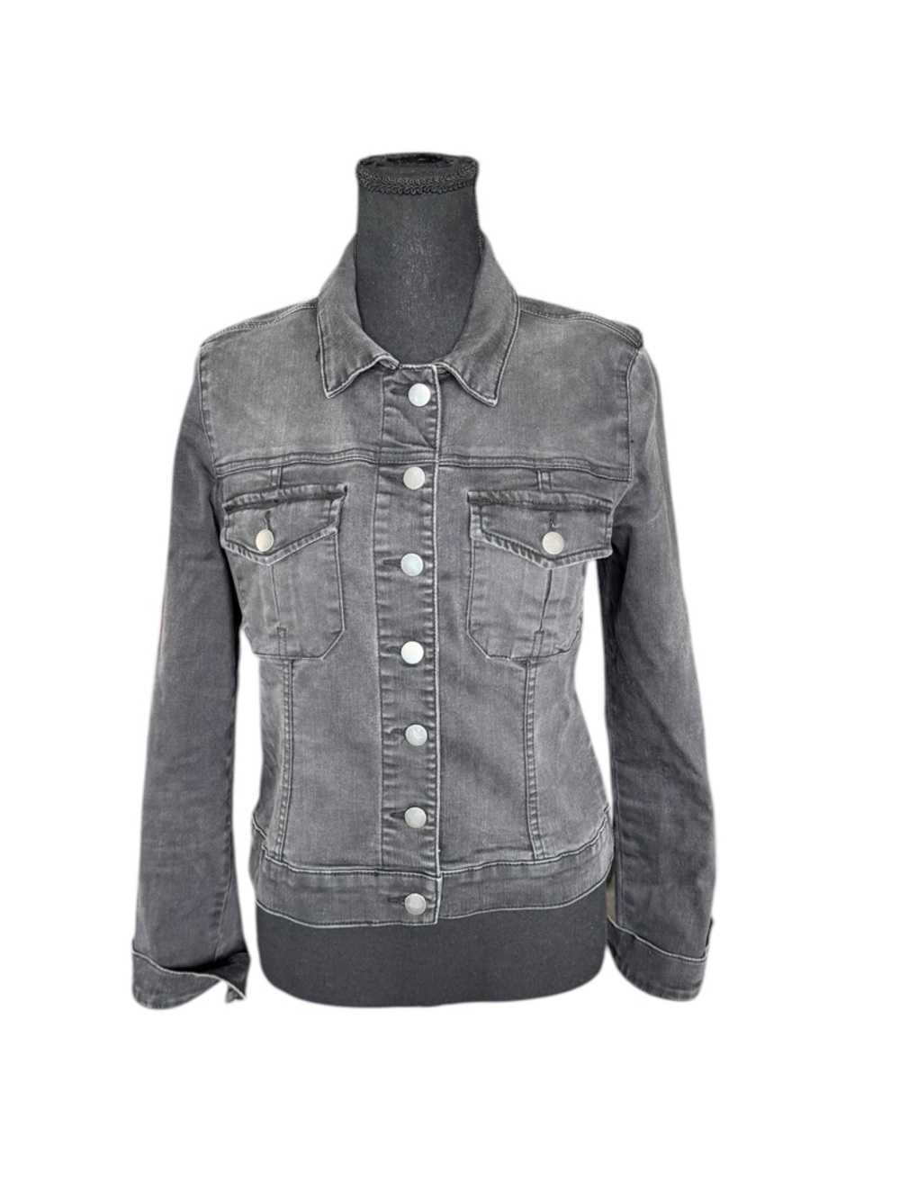 KUT from the Kloth Gray Denim Jacket Fitted Stretch Trucker Y2K CC21